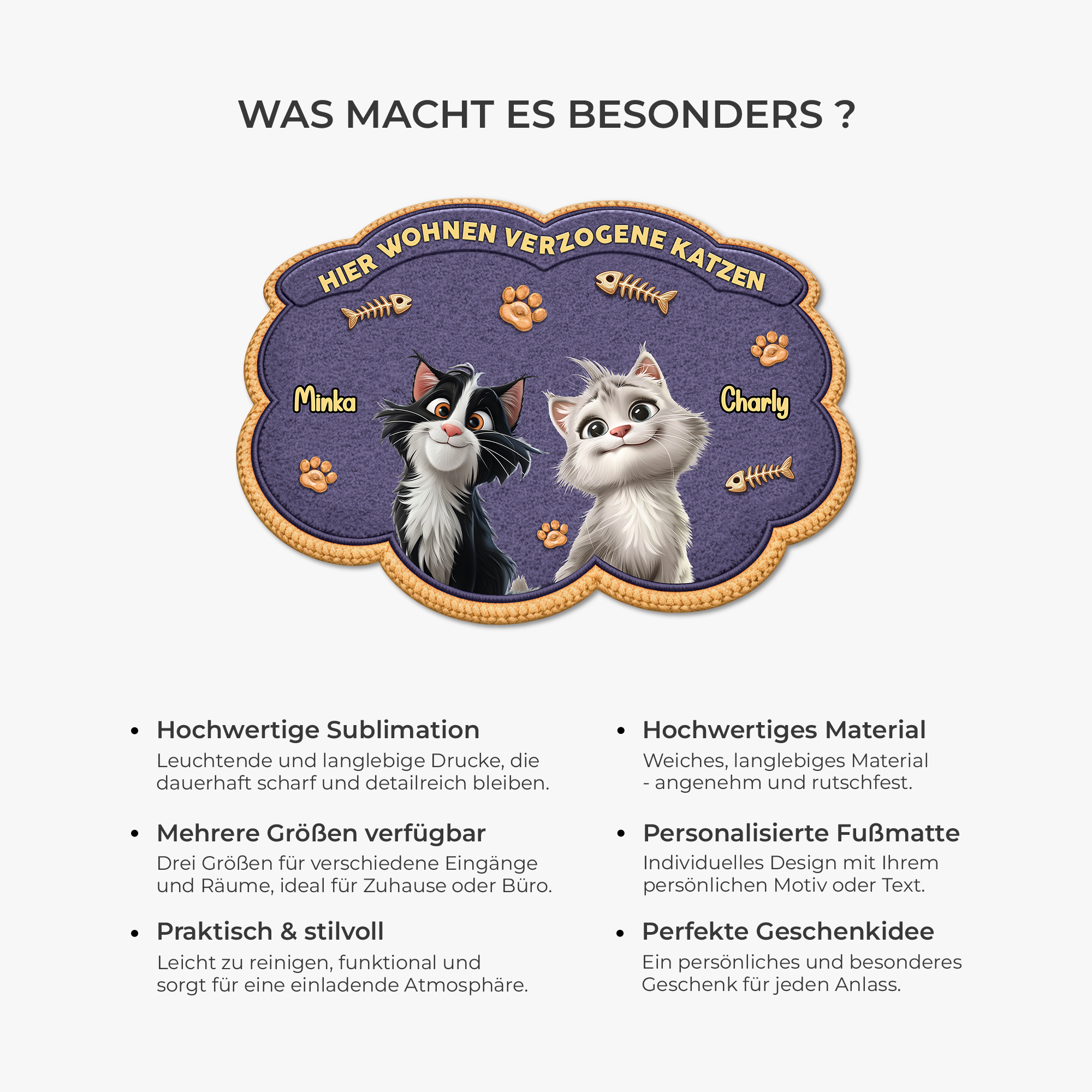 8558AGE1 hier wohnen verzogene katzen personalisierte geschenke katze  fussmatte unregelmassige form 8558adavrd_1