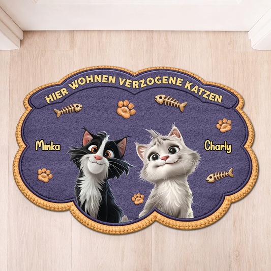 8558AGE1 hier wohnen verzogene katzen personalisierte geschenke katze  fussmatte unregelmassige form 8558adavrd_2