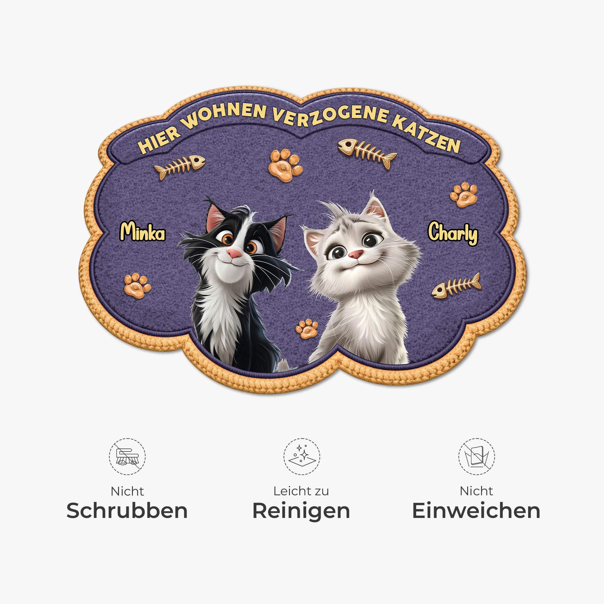 8558AGE1 hier wohnen verzogene katzen personalisierte geschenke katze  fussmatte unregelmassige form 8558adavrd_6