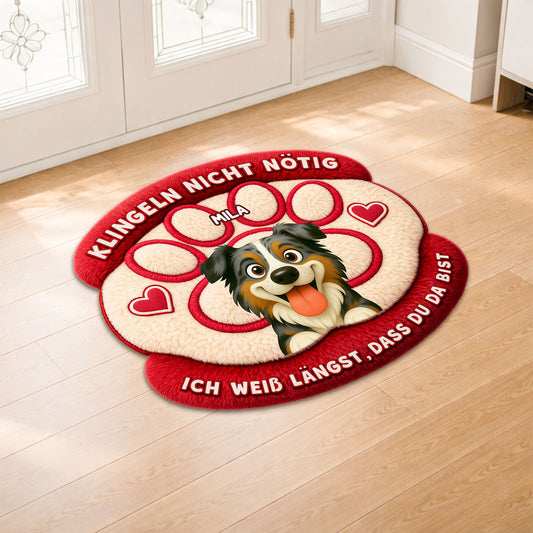 8564AGE1 klopfen nicht notig wir wissen langst dass du da bist personalisiertes hunde geschenk  fussmatte unregelmassige form 8564adavwc_3