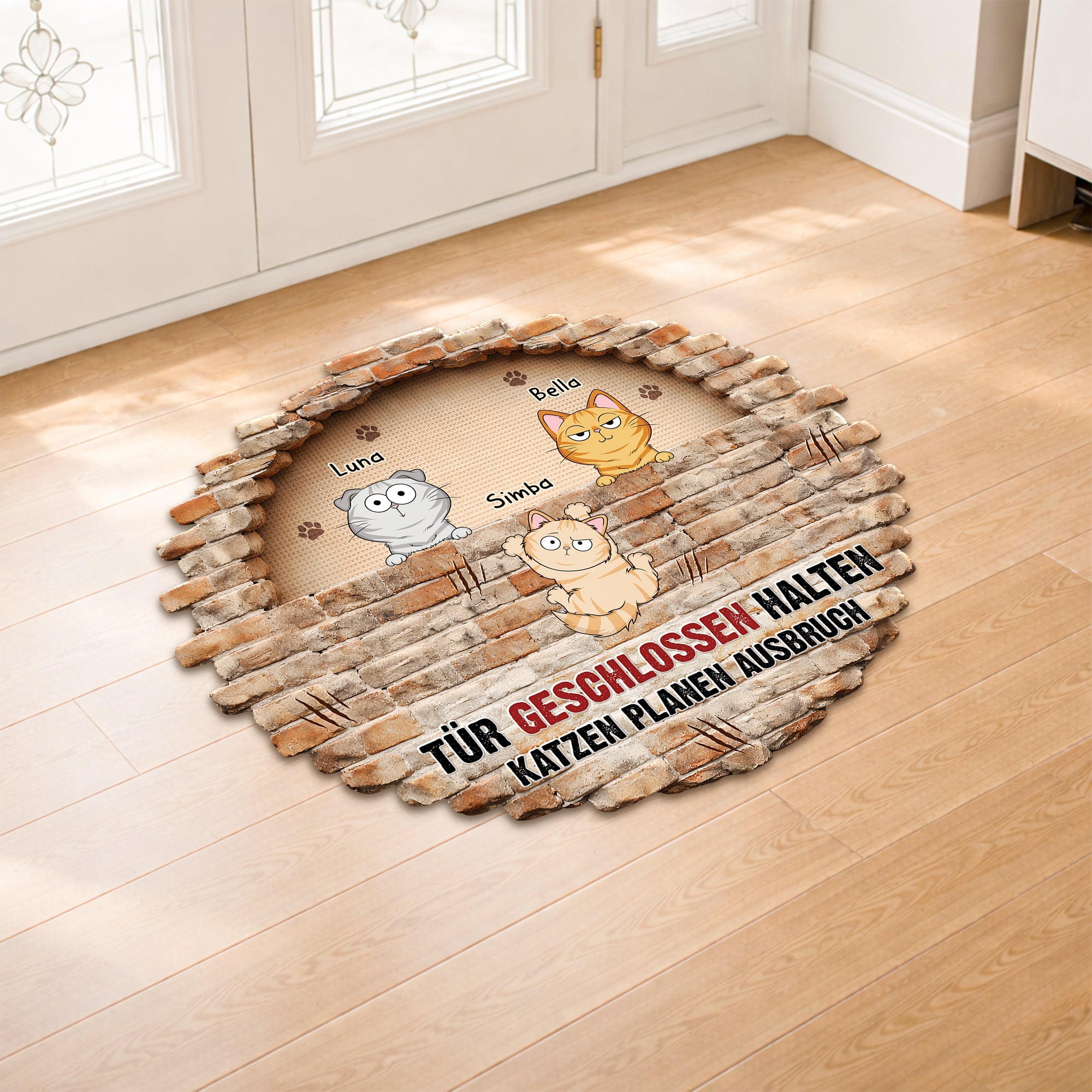 8567AGE2 3d druck effekt tur geschlossen halten katzen planen ausbruch personalisierte geschenke katze  fussmatte unregelmassige form 8567adsmd