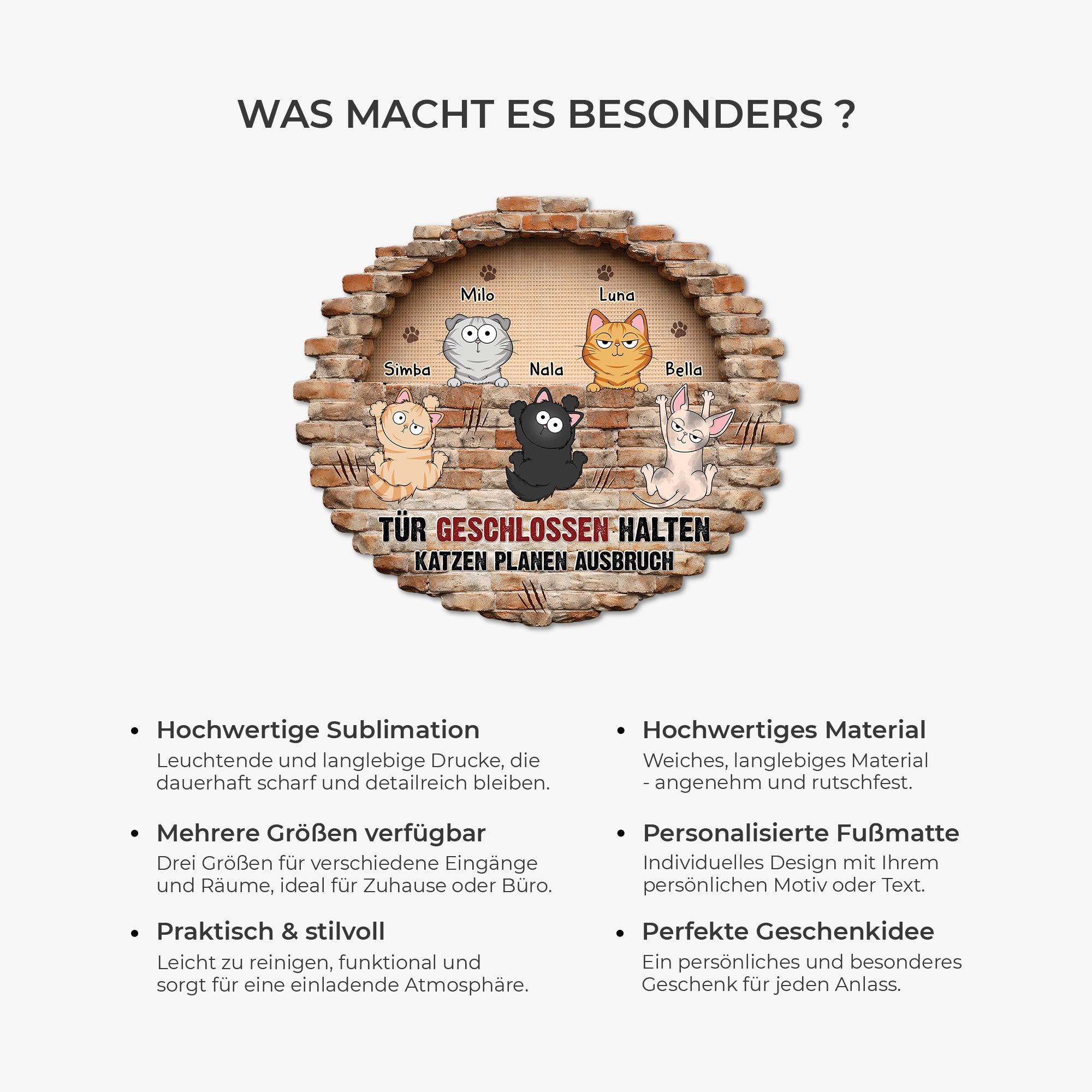 8567AGE6 3d druck effekt tur geschlossen halten katzen planen ausbruch personalisierte geschenke katze  fussmatte unregelmassige form 8567adsmd