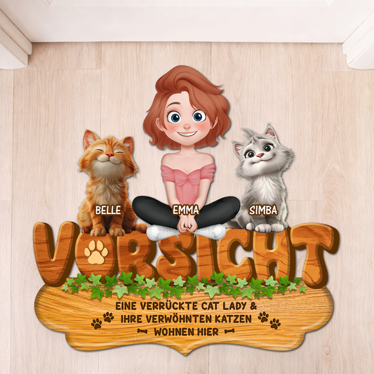8573AGE1 eine verruckte cat lady  ihre verwohnte katze wohnen hier personalisierte geschenke katze  fussmatte unregelmassige form 8573adafbd_jpg