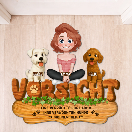 8573AGE1 eine verruckte dog lady  ihr verwohnter hund wohnen hier personalisiertes hunde geschenk  fussmatte unregelmassige form 8573adafbc_jpg_37d26d23 7450 40b3 9e62 e1cf0d9ec5b2