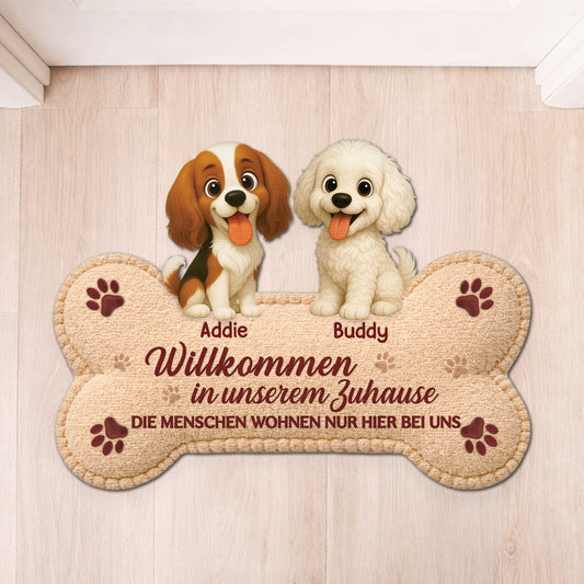 8579AGE1 der mensch wohnt nur hier bei uns personalisiertes hunde geschenk  fussmatte unregelmassige form 8579ad6pcc