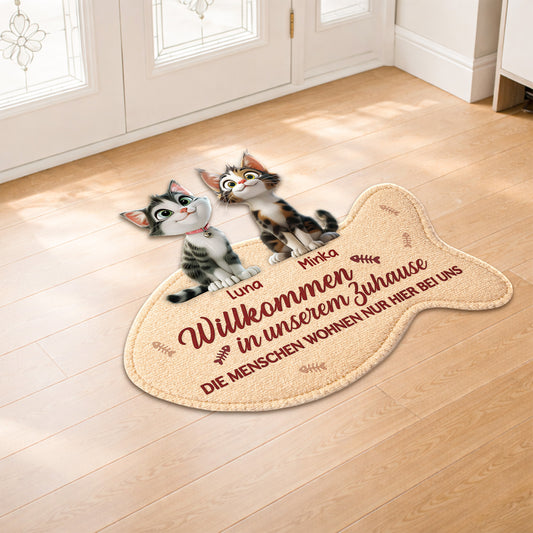 8579AGE2 der mensch wohnt nur hier bei uns personalisierte geschenke katze  fussmatte unregelmassige form 8579ad6pcd