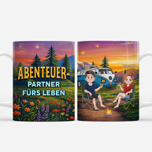 8582MGE1 abenteuer partner furs leben personalisierte paar geschenke  tassen camping cartoon 8582mtcbg