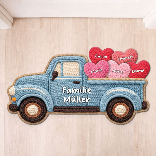 8608AGE1 3d druck effekt familie auto mit herzen personalisierte geschenke familie  fussmatte unregelmassige form 8608adneli