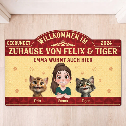 8609AGE1 willkommen im zuhause personalisierte geschenke katze  fussmatte unregelmassige form 8609adavmd_1