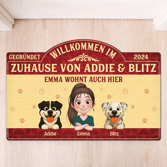 8609AGE1 willkommen im zuhause personalisiertes hunde geschenk  fussmatte unregelmassige form 8609adavmc_1