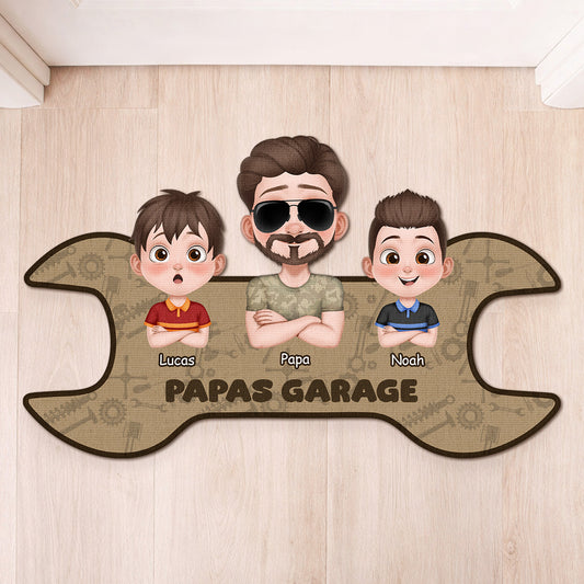 8610AGE1 papas garage personalisiertes geschenk  fussmatte papa opa unregelmassige form 8610adnhbb