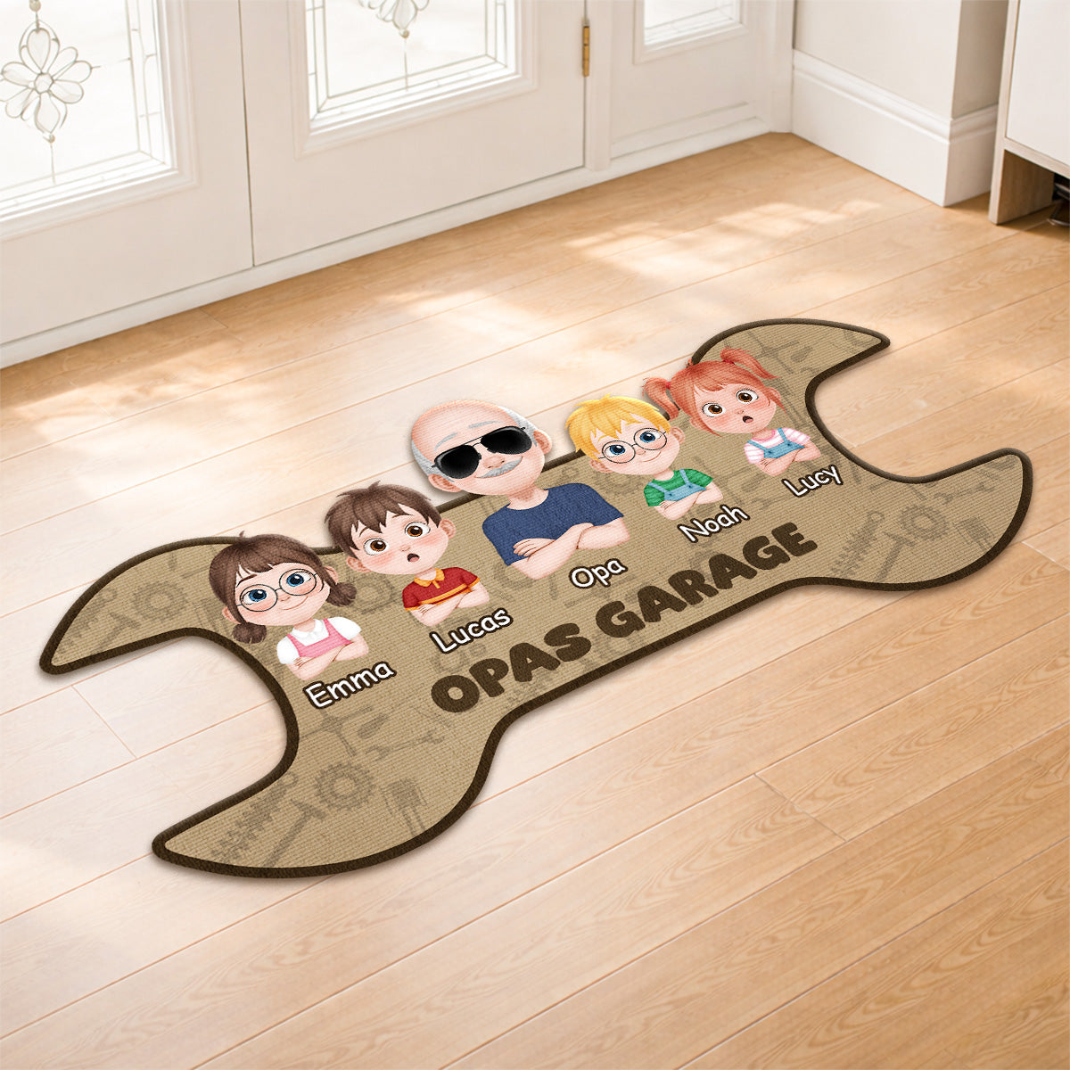 8610AGE2 papas garage personalisiertes geschenk  fussmatte papa opa unregelmassige form 8610adnhbb