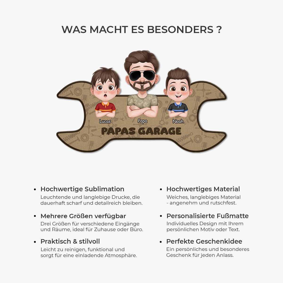 8610AGE6 papas garage personalisiertes geschenk  fussmatte papa opa unregelmassige form 8610adnhbb