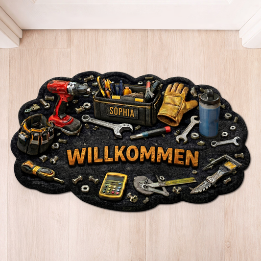 8613AGE1 3d druck effekt herzlich willkommen werkzeug personalisiertes geschenk  fussmatte papa opa unregelmassige form 8613adtdrb