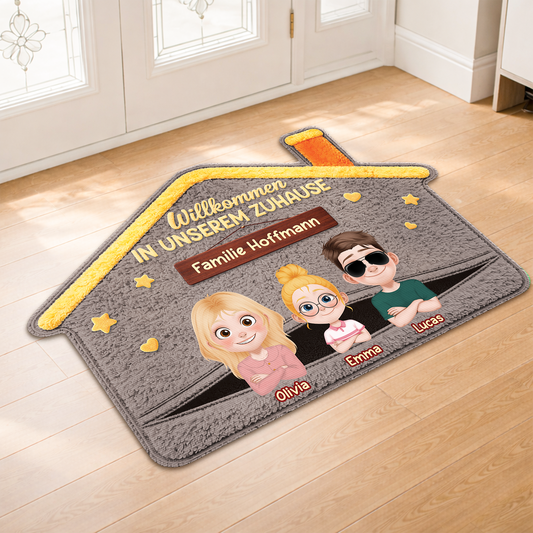 8654AGE2 willkommen in unserem zuhause personalisiertes geschenk  fussmatte mama papa unregelmassige form 8654adskzi