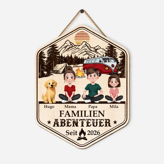8700QGE1 familienabenteuer personalisierte geschenke camping  holzschild familie mit hund 8700qtysi