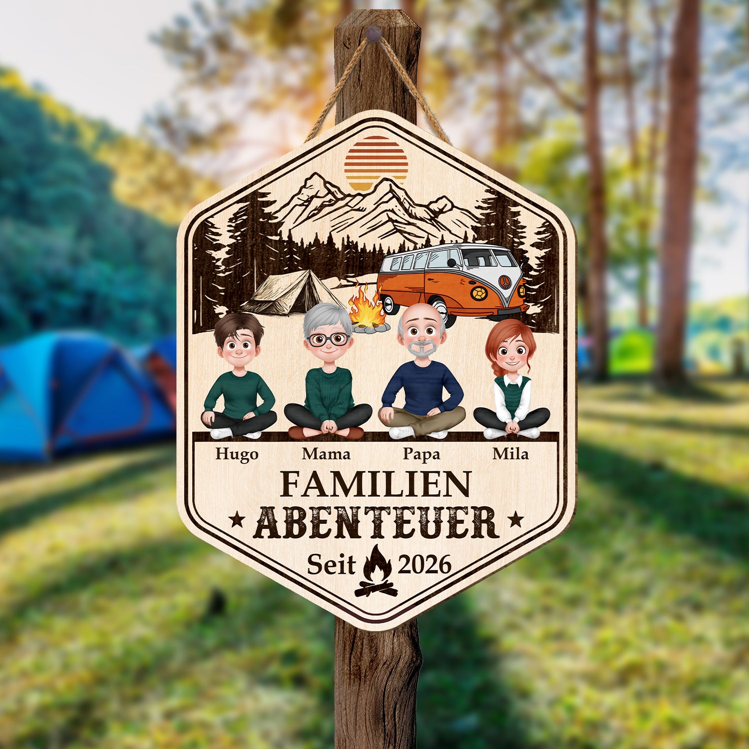 8700QGE2 familienabenteuer personalisierte geschenke camping  holzschild familie mit hund 8700qtysi