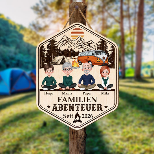 8700QGE2 familienabenteuer personalisierte geschenke camping  holzschild familie mit hund 8700qtysi