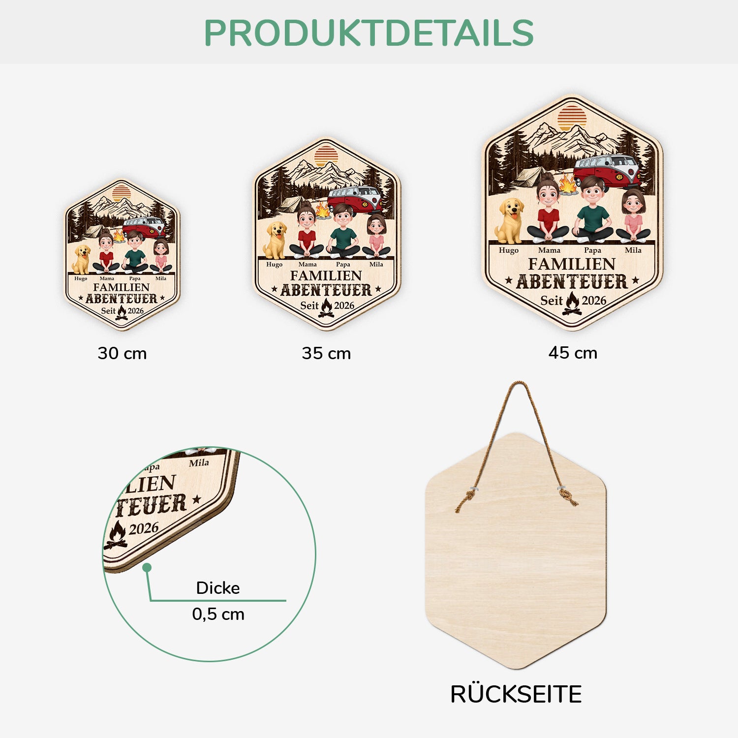 8700QGE3 familienabenteuer personalisierte geschenke camping  holzschild familie mit hund 8700qtysi