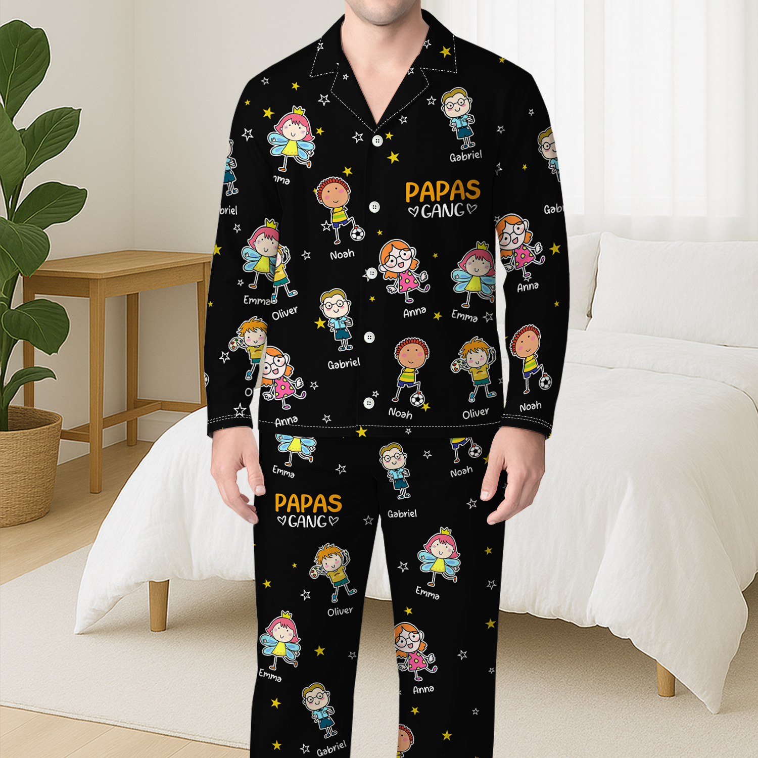 8780VGE3 dieser papa gehort zu personalisiertes geschenk  schlafanzug papa mama stickmen sterne 8780vtkaa