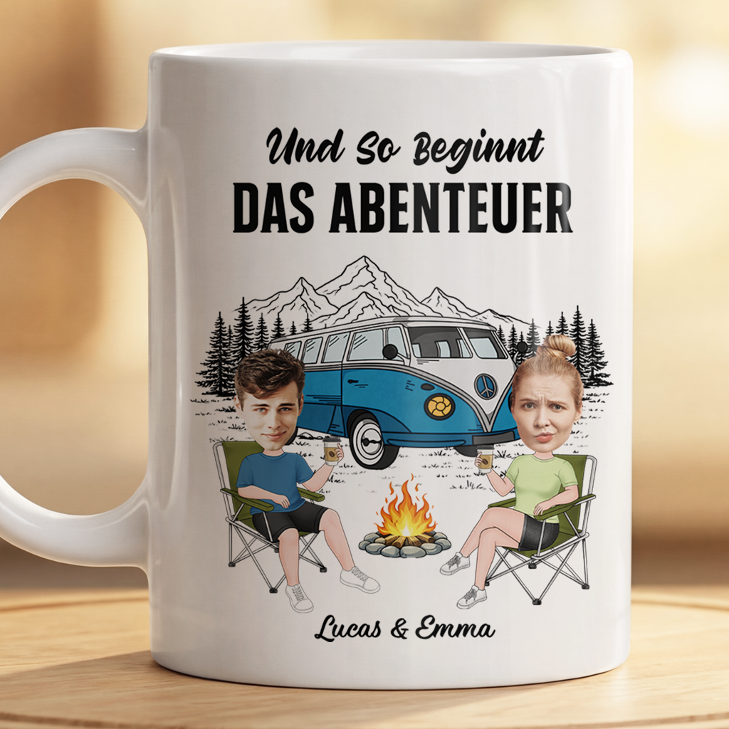 9031MGE2 und so beginnt das abenteuer personalisierte paar geschenke  tassen camping 9031mtfcg