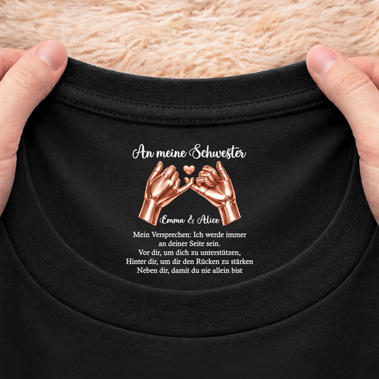 9067AGE2 du bist niemals alleine personalisiertes geschenk  schwarzes t shirt nackenlabel drucken tochter freundin 9067aa6epa