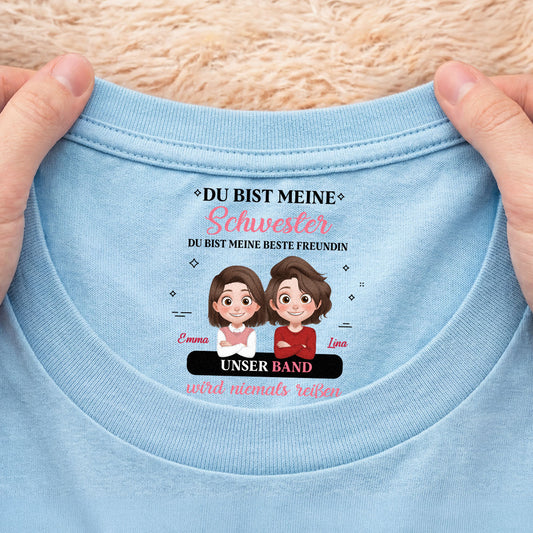 9068AGE2 unser band wird niemals reissen personalisiertes geschenk  weisses t shirt nackenlabel drucken tochter sohn schwester bruder 9068aa6fsa