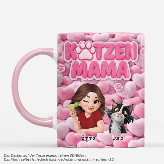 9096MGE1 3d druck effekt katzenmama katzenpapa personalisierte geschenke katze  tasse pompon 9096madwd