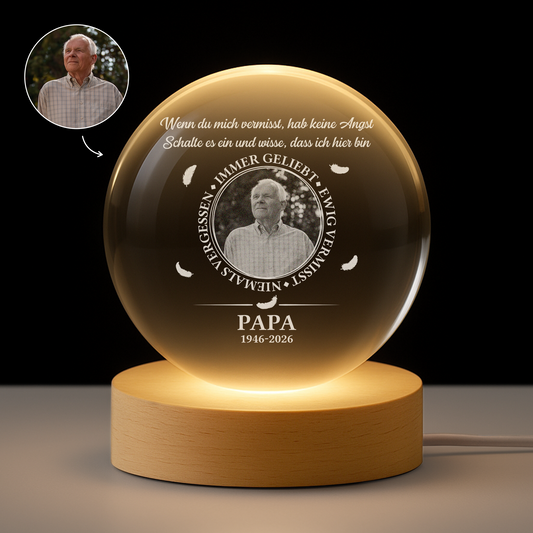 9169LGE1 immer geliebt personalisierte trauergeschenke  kristallkugel foto papa mama 9169lsfcb