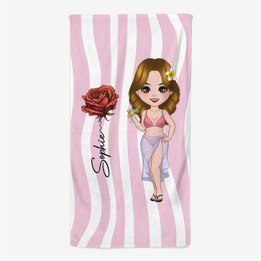 9268BGE1 frau am strand bikini personalisierte geschenke fur frauen  strandtuch 9268bspza