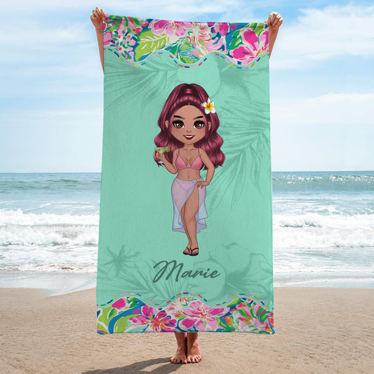 9280BGE2 frau am strand bikini personalisierte geschenke fur frauen  strandtuch tropical 9280bndna