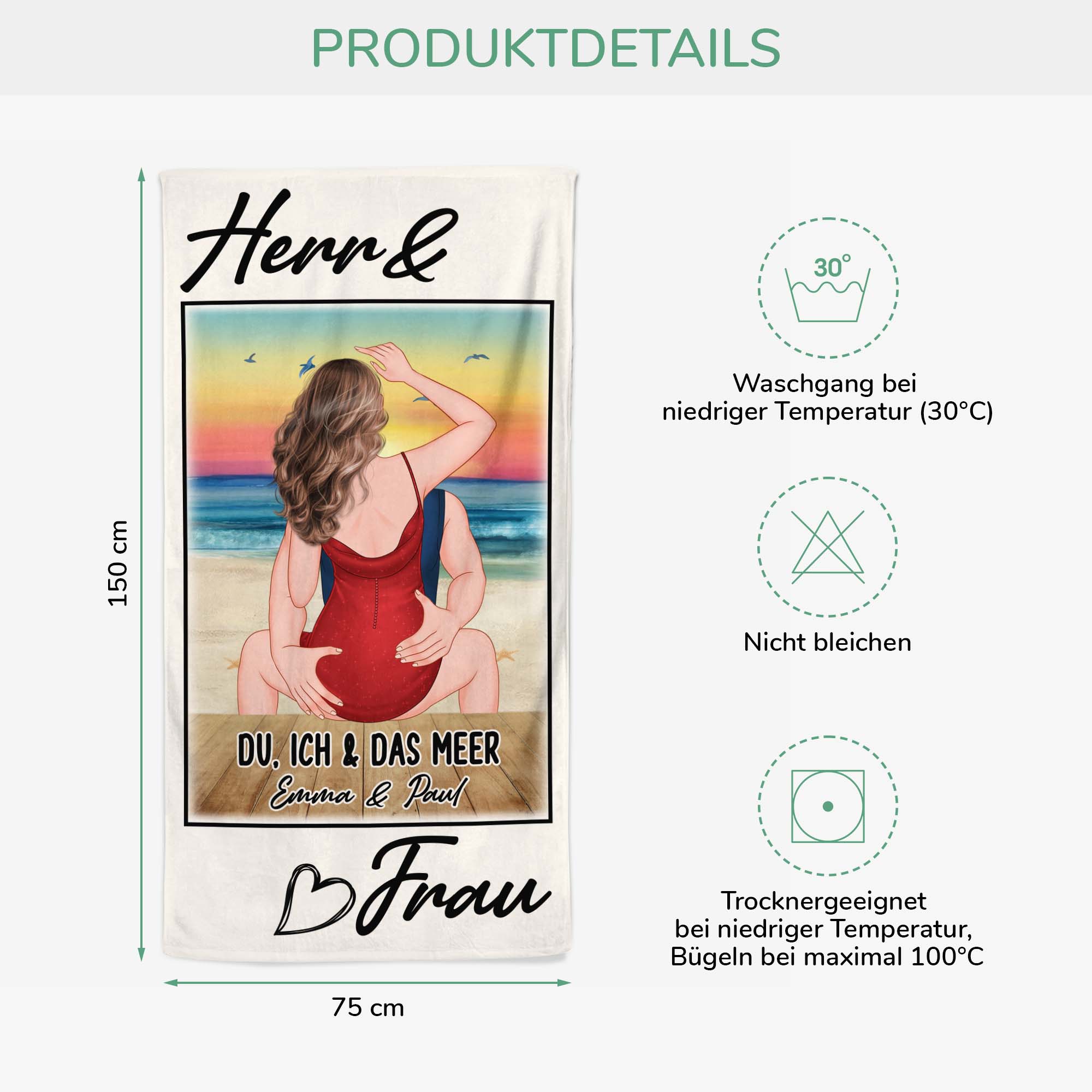 9281BGE3 frau  herr strandtuch personalisiert paar 9281bnpog