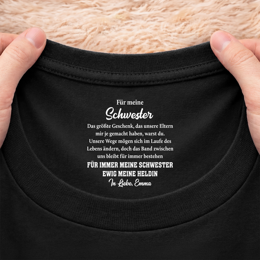 fur immer mein bruder ewig mein held personalisiertes geschenk  schwarzes t shirt nackenlabel drucken bruder schwester 9255aacfpb