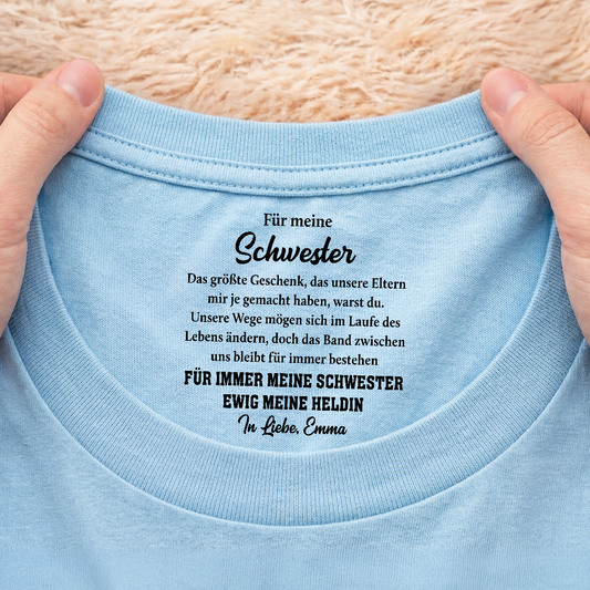 fur immer mein bruder ewig mein held personalisiertes geschenk  weisses t shirt nackenlabel drucken bruder schwester 9255aacfpb