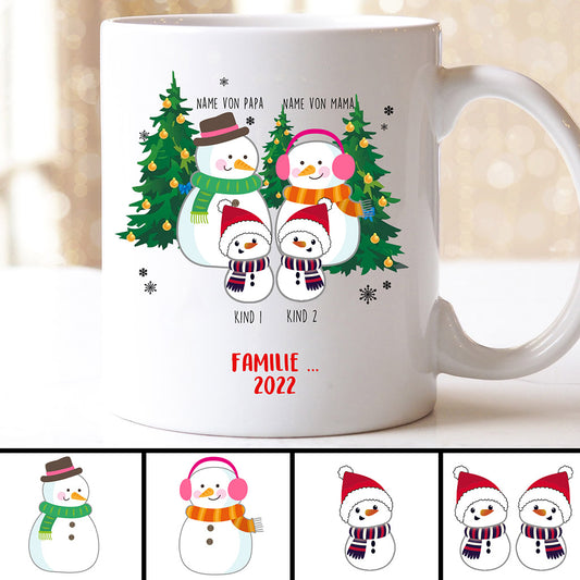 0038MGE2 personalisierte geschenke Tasse schneemann familie