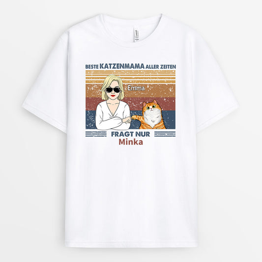 0774A298DGE2 Personalisierte Geschenke T Shirt Katze Katzenmama Katzenbesitzer